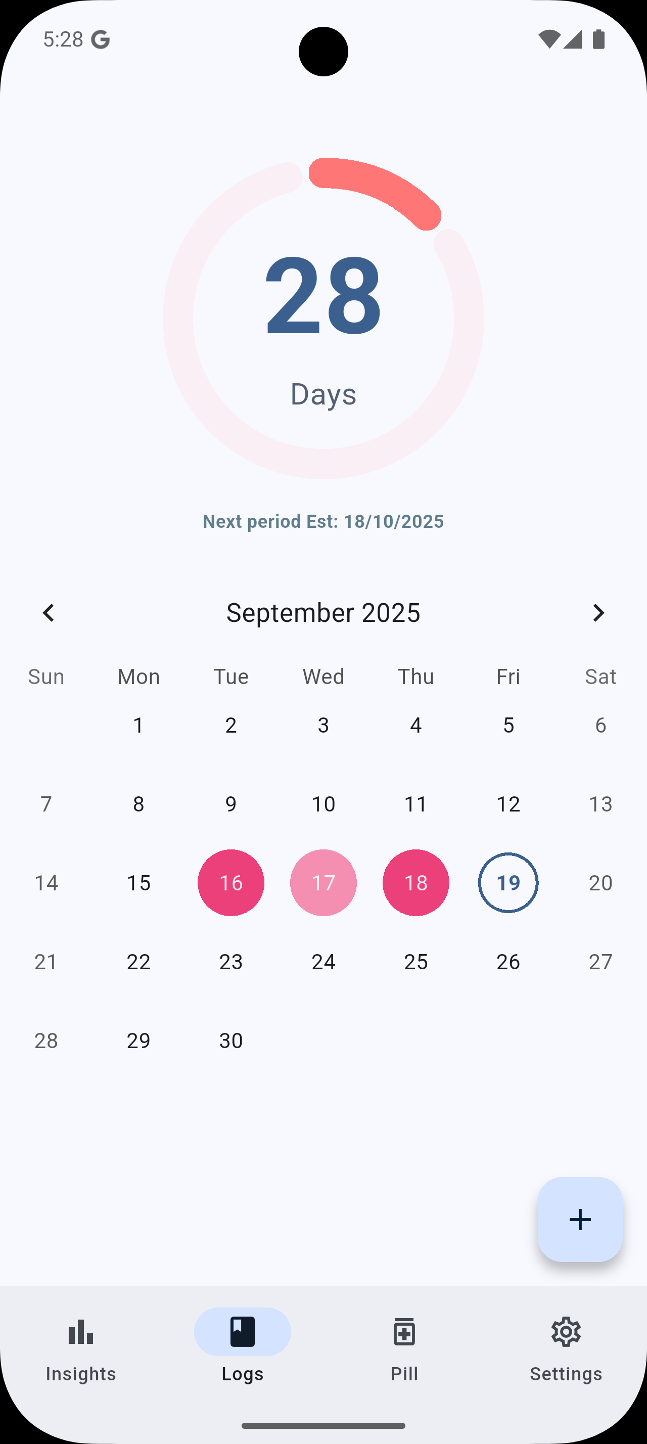 Daily logs screen