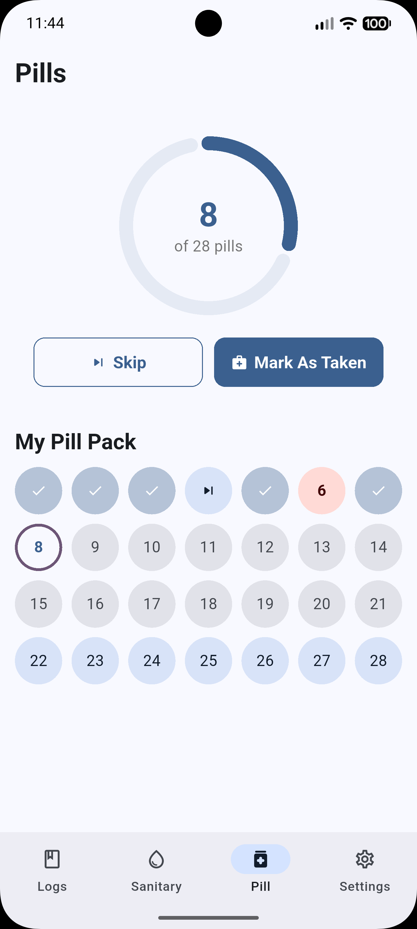 Pill reminder screen