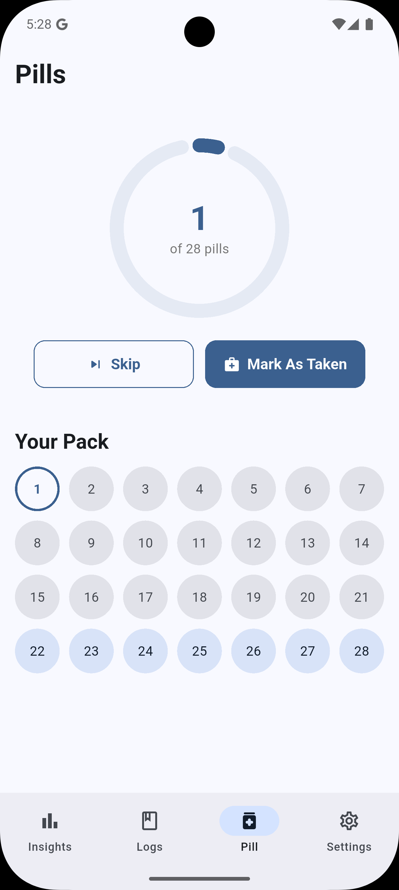 Pill reminder screen